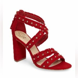 Vince Camuto Machila Block Heel Sandal in Red Rose Suede Size 7.5
